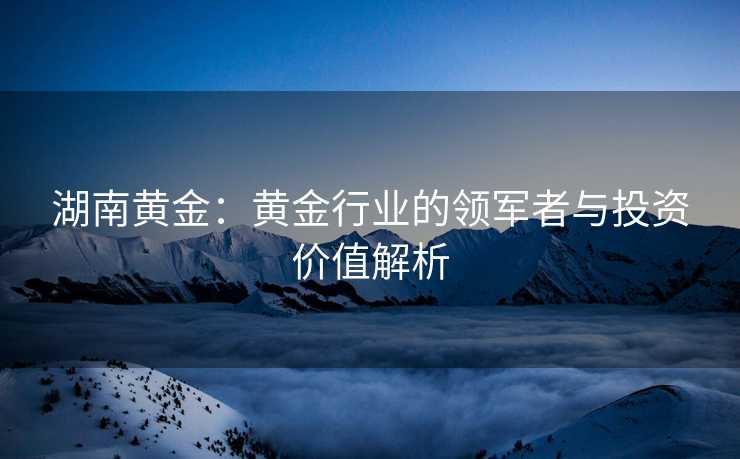 湖南黄金：黄金行业的领军者与投资价值解析