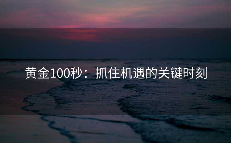 黄金100秒：抓住机遇的关键时刻